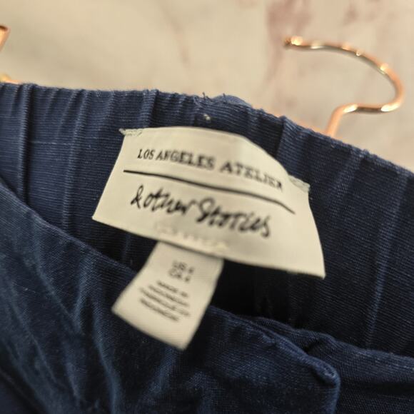 & Other Stories Pants Womens 4 Blue Linen High Rise Straight Leg Pleated - Picture 3 of 13